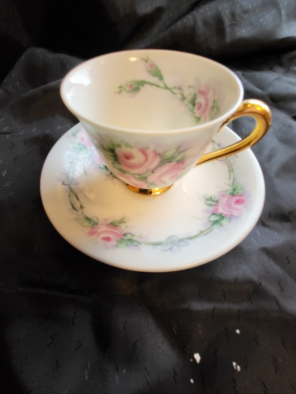 Signed 0Bavaria Germany 1954 Handpainted Pink Floral Bone China Teacup & Saucer